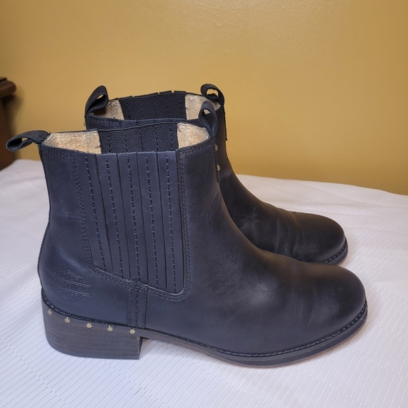 Harley Davidson Brittany Black Leather Chelsea Boots sz 10 D84666 - Picture 2 of 11